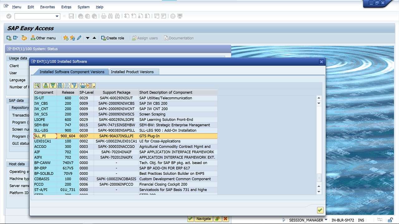 SAP GTS software component for the ECC Feeder System.