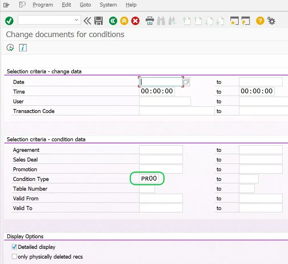 Pricing Condition Record Change Log Report In SAP | RV16ACHD